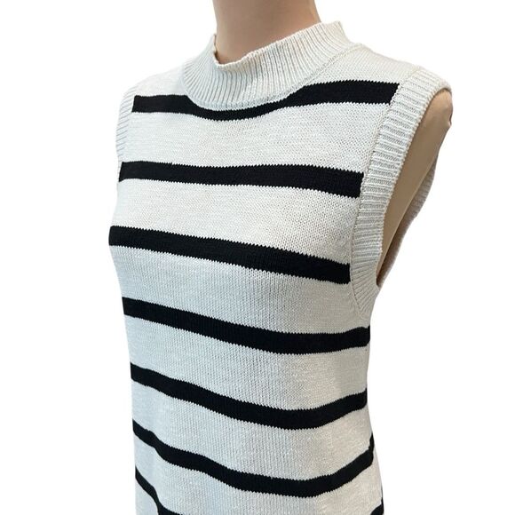 Sanctuary Life Is Easy Sweater Dress Cream Black Striped Cotton Knit Medium NWT - Picture 8 of 16
